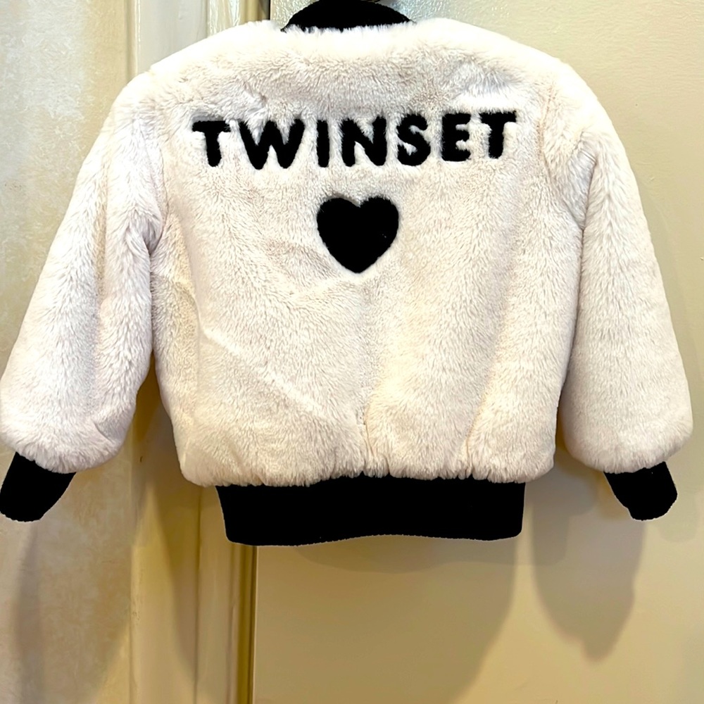 Girls reversible warm fur jacket Pristine condition worn once 12-18 months